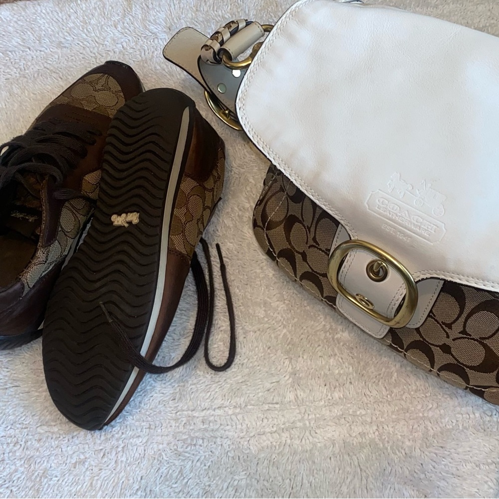 Coach Dark Brown Leather Shoes and Coach Buckle Shoulder Bag